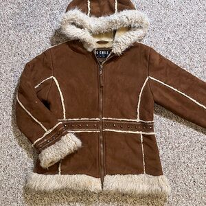 Y2K Brown Fluffy Big Chill Jacket with Faux Fur Trim